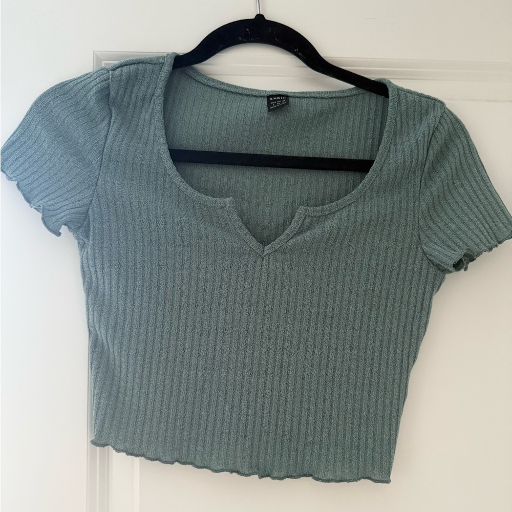 SHEIN Ribbed Knit Crop Top - Sage